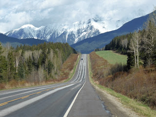 Highway Leading through mountains towards National Park Canada