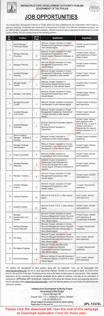 Civil Engineering Jobs in Infrastructure Development Authority IDAP, Punjab, October, Novmeber, 2017