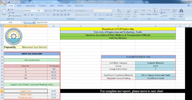 Download AASHTO Soil Classification Excel Spread Sheet [XLSX] 