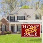 House model with real estate agent and customer discussing for contract to buy house, insurance or loan real estate background.
