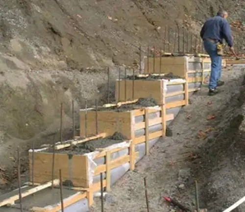 formwork along stepped foundation