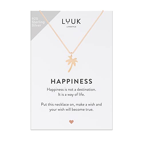 LUUK LIFESTYLE Necklace with palm tree pendant and HAPPINESS card,