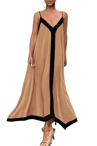 PRETTYGARDEN Women's 2025 Summer Maxi Dress Sleeveless V Neck Spaghetti