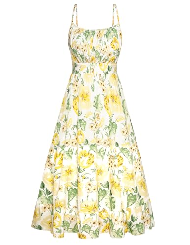GRACE KARIN Women's Spaghetti Strap Floral Ruffle Pleated Casual Summer